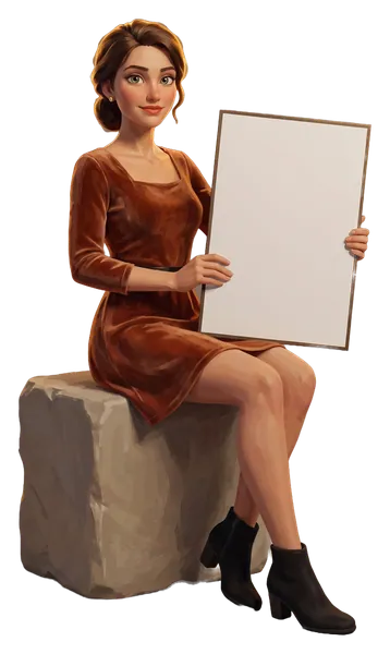 A seated woman holding a board: First race date April 24, 2004