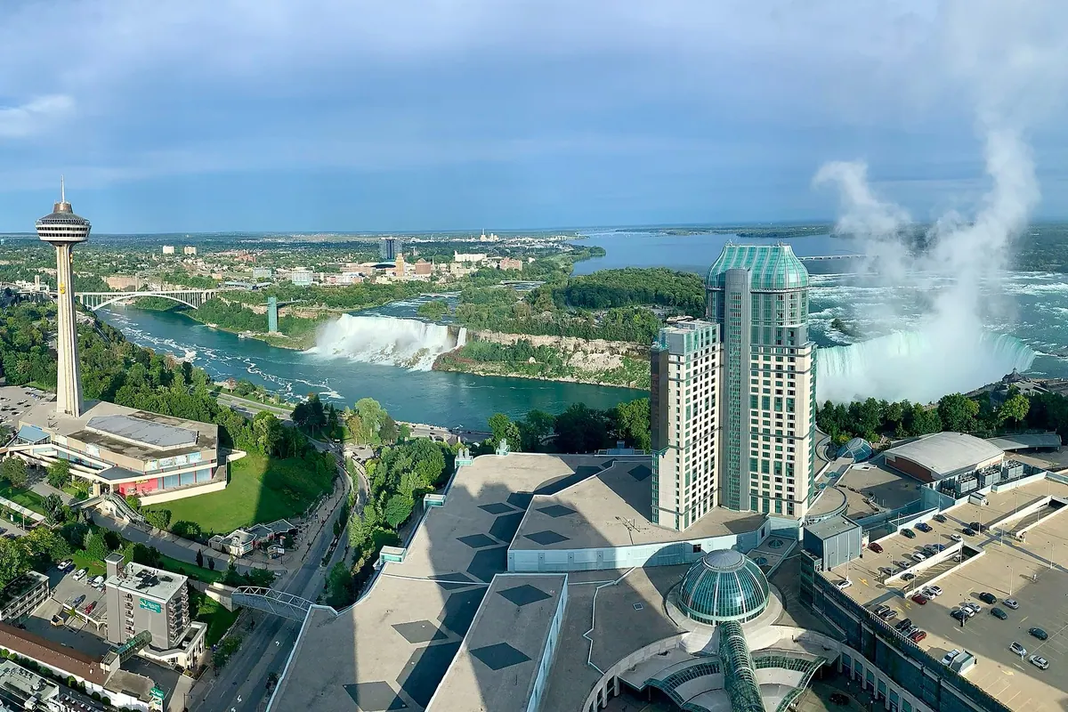 Fallsview Casino Resort roofs and tower above the falls